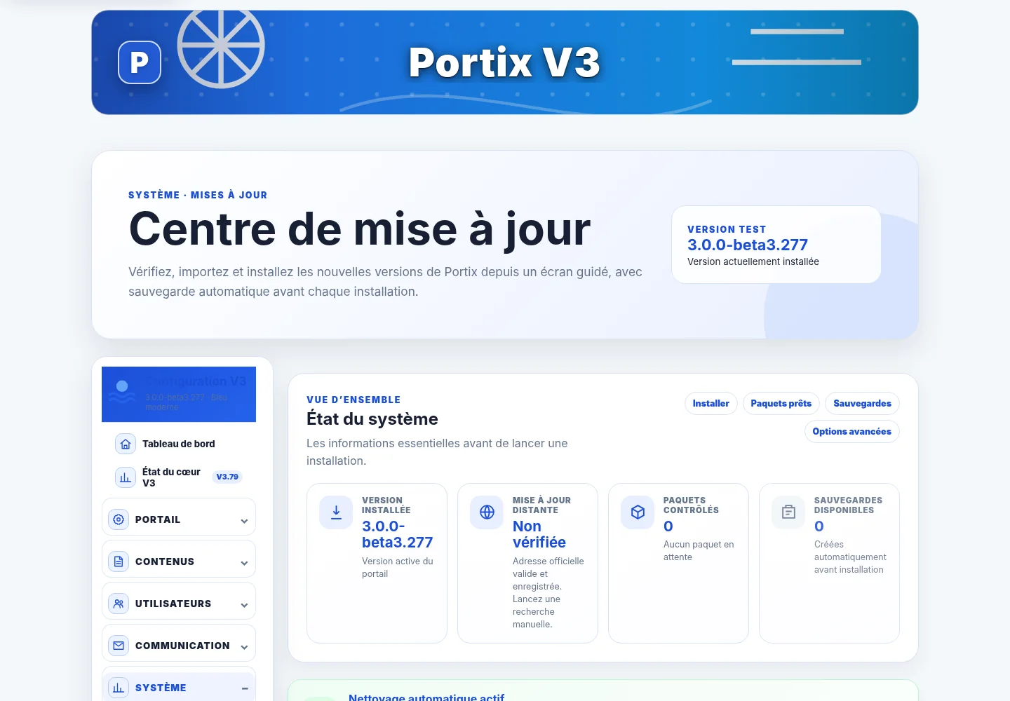Centre de mise à jour Portix